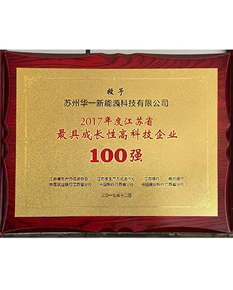 2017年度江蘇省最具成長(zhǎng)性高科技企業(yè)100強(qiáng)